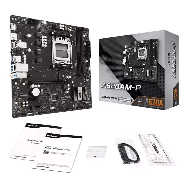 ASRock A620AM-P AMD A620 AM5 Micro ATX motininė plokštė (DDR5, HDMI, DisplayPort, M.2)