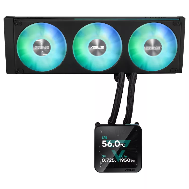 ASUS Prime SLC II 360 ARGB LCD AIO skysčio aušinimas procesoriui, 360 mm radiatorius, 3 x 120 mm ARGB ventiliatoriai, LGA 1851/1700/1200/115x/AM5/AM4