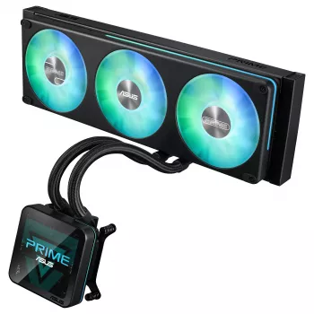 ASUS Prime SLC II 360 ARGB LCD AIO skysčio aušinimas procesoriui, 360 mm radiatorius, 3 x 120 mm ARGB ventiliatoriai, LGA 1851/1700/1200/115x/AM5/AM4