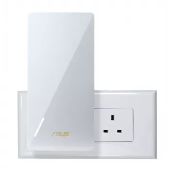 ASUS RP-BE58 dviejų juostų „Wi-Fi 7“ diapazono plėtiklis, BE3456, 2,4 GHz 574Mbps + 5GHz 2882Mbps, 1x Gigabit prievadas, AiMesh, WPA3, baltas, UK kištukas
