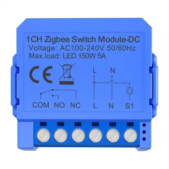Avatto ZWSM16-DC-1 išmanusis ZigBee 3.0 1 kanalo relės modulis su potencialiai laisvu sausu kontaktu