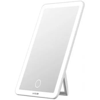 Avide ABLDL-M-3.5W-AE Laisvai pastatomas baltas kosmetinis veidrodis su LED apšvietimu, 3,5W, įkraunamas per USB