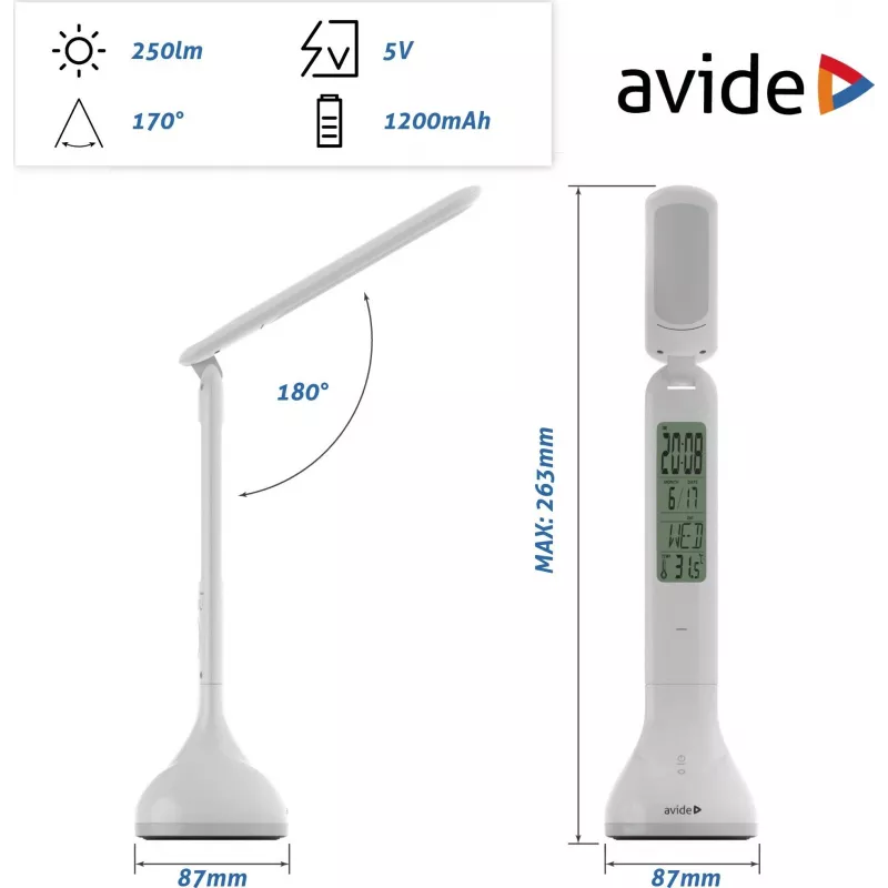 Avide LED stalinė lempa su RGB apšvietimu ir kalendoriumi, balta, 4W, 250lm