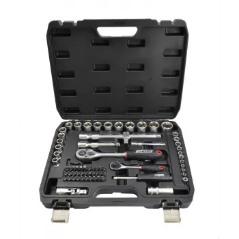 AWTOOLS 72 dalių 1/2 colio ir 1/4 colio veržliarakčių su lizdais rinkinys BLACK LINE