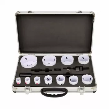 AWTOOLS Bimetalinių skylių pjūklų rinkinys 19-76 mm 15 vnt. BLACK LINE Metal Case