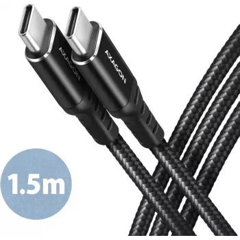 AXAGON BUCM-CM15AB USB-C į USB-C 2.0 laidas, 1,5 m, PD 60W, 3A, pintas - juodas