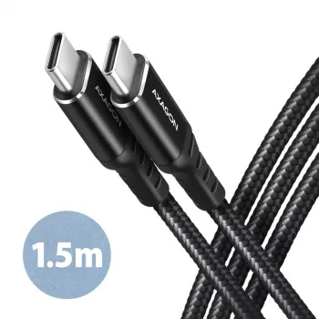 AXAGON BUCM-CM15AB USB-C į USB-C 2.0 laidas, 1,5 m, PD 60W, 3A, pintas - juodas