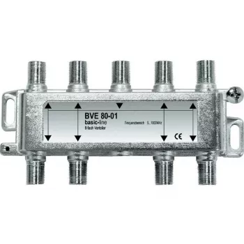 AXING BVE 8-02 8-išėjimų F tipo skirstytuvas 5-2400 MHz, 75 omų, cinkuotas korpusas