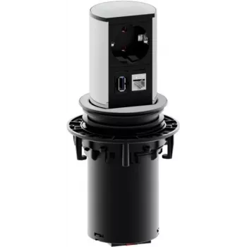 Bachmann ELEVATOR įleidžiamas ištraukiamas stalviršio jungčių blokas su Schuko, RJ45 Cat 6, USB 3.0 Type A - matinis chromas (928.005)