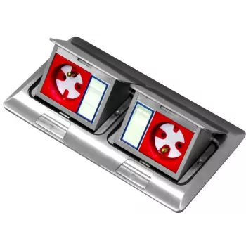 BACHMANN Mini Floor Box 2x3M – dviguba įleidžiama grindų ir stalviršio dėžė 45x45 mm moduliams, pakreipiamas dangtis, pilka