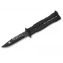 Balisong drugelio peilis K25 02131 juodas, 440 nerūdijančio plieno clip point ašmenys, aliuminio rankena