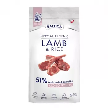 BALTICA NUTRACEUTIC Hypoalerginis ėdalas šunims su ėriena ir ryžiais, mažų ir ypač mažų veislių suaugusiems šunims, 3 kg