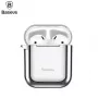 Baseus Apple Metallic Shining Ultra-thin Silicone Protector Case with Hook for Airpods 1 / 2 sidabrinis