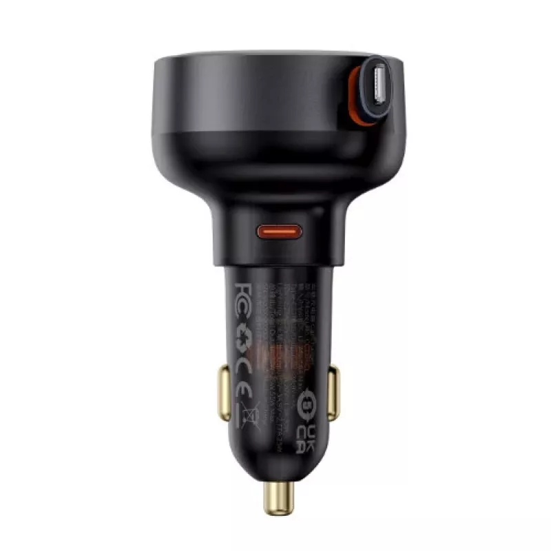 Baseus Car Charger Enjoyment Pro Fast Charger Type-C Female, Lightning Male (0,75m) Built-in Retractable Cable, 55W Black EU