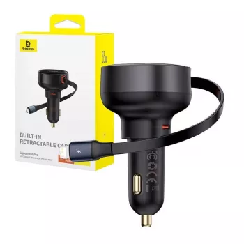 Baseus Car Charger Enjoyment Pro Fast Charger Type-C Female, Lightning Male (0,75m) Built-in Retractable Cable, 55W Black EU