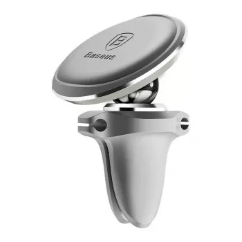 Baseus automobilinis magnetinis telefono laikiklis (oro ventiliacijos grotelėms) 360 laipsnių su kabelio laikikliu, sidabrinis