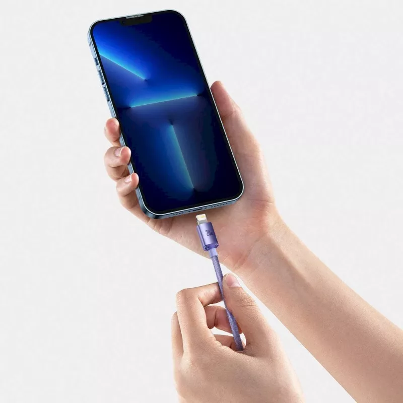 Baseus Crystal Shine Series USB-C į Lightning greito įkrovimo ir duomenų kabelis 20W 1,2m violetinis (CAJY000205)