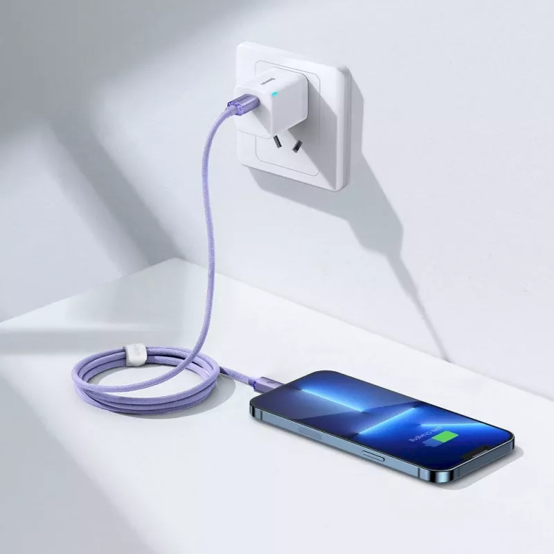 Baseus Crystal Shine Series USB-C į Lightning greito įkrovimo ir duomenų kabelis 20W 1,2m violetinis (CAJY000205)