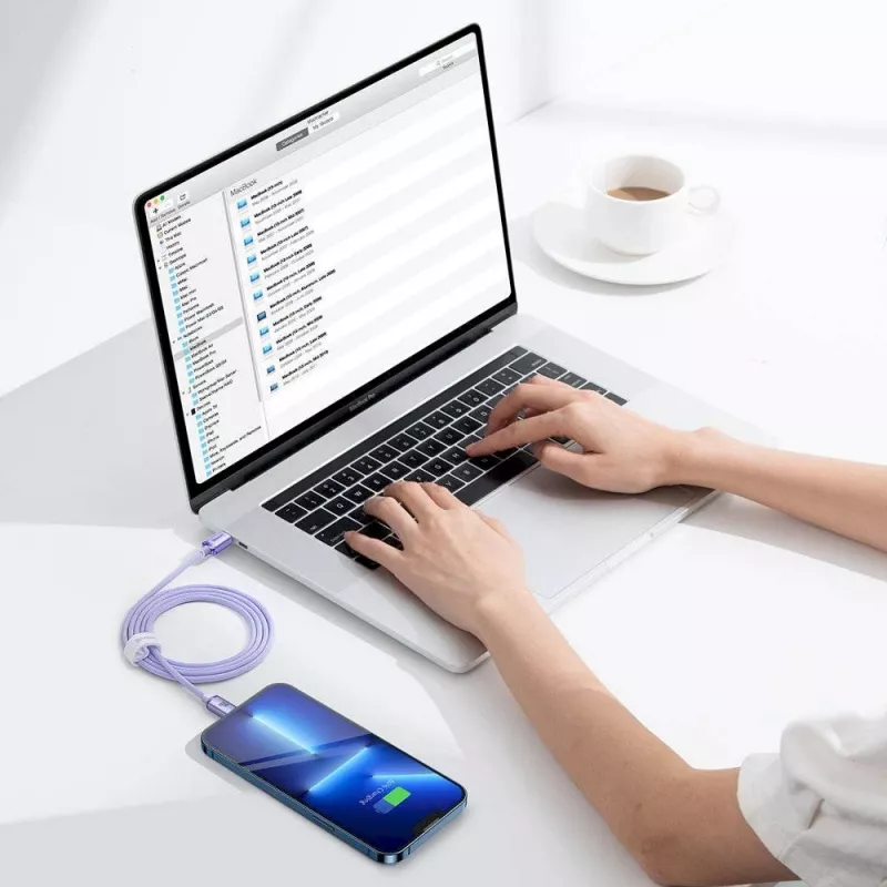 Baseus Crystal Shine Series USB-C į Lightning greito įkrovimo ir duomenų kabelis 20W 1,2m violetinis (CAJY000205)