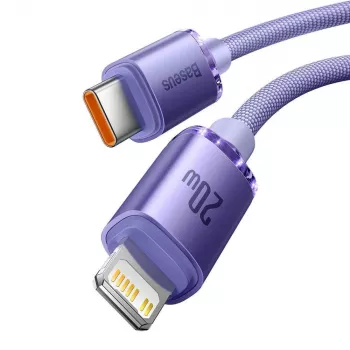 Baseus Crystal Shine Series USB-C į Lightning greito įkrovimo ir duomenų kabelis 20W 1,2m violetinis (CAJY000205)