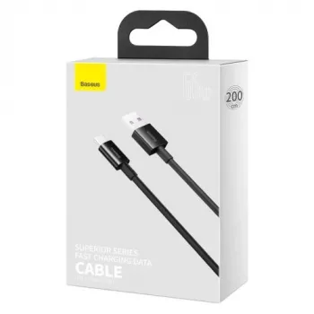 Baseus Superior Series USB-A į USB-C greitojo įkrovimo duomenų laidas, 66W (11V/6A), 2 m, juodas (CATYS-A01)