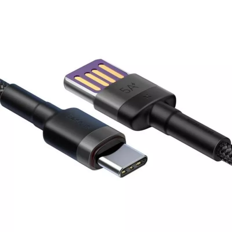 Baseus Cafule SuperCharge USB-A – USB-C kabelis, 40 W, 5 A, QC 3.0, 1 m, juodas/pilkas