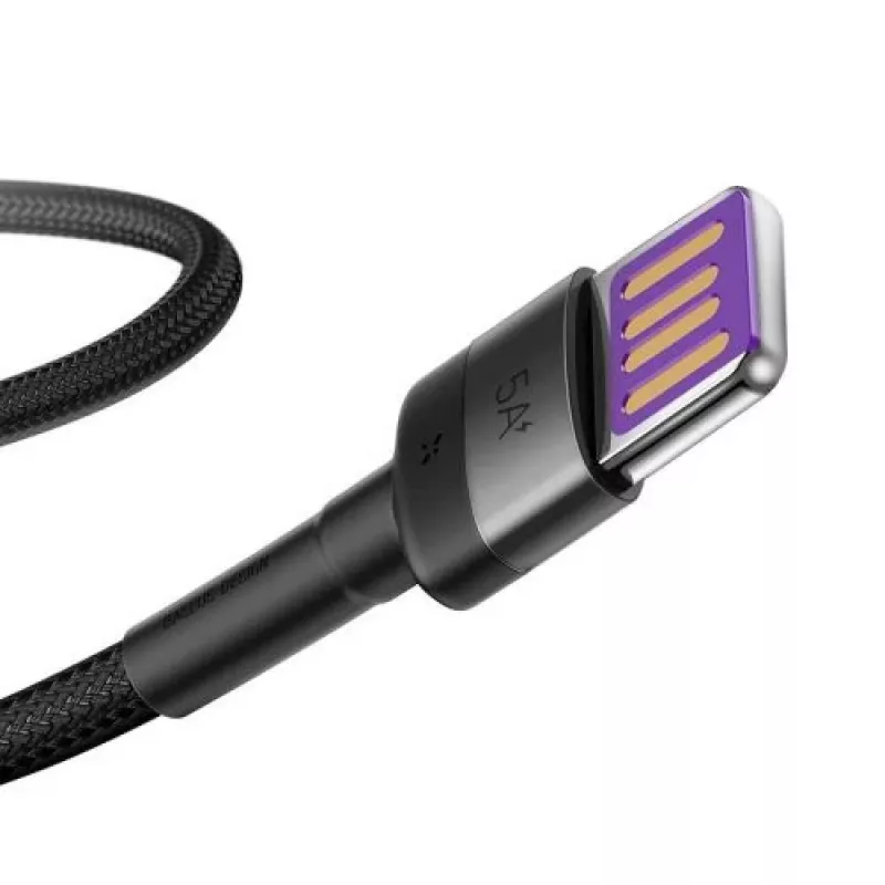 Baseus Cafule SuperCharge USB-A – USB-C kabelis, 40 W, 5 A, QC 3.0, 1 m, juodas/pilkas