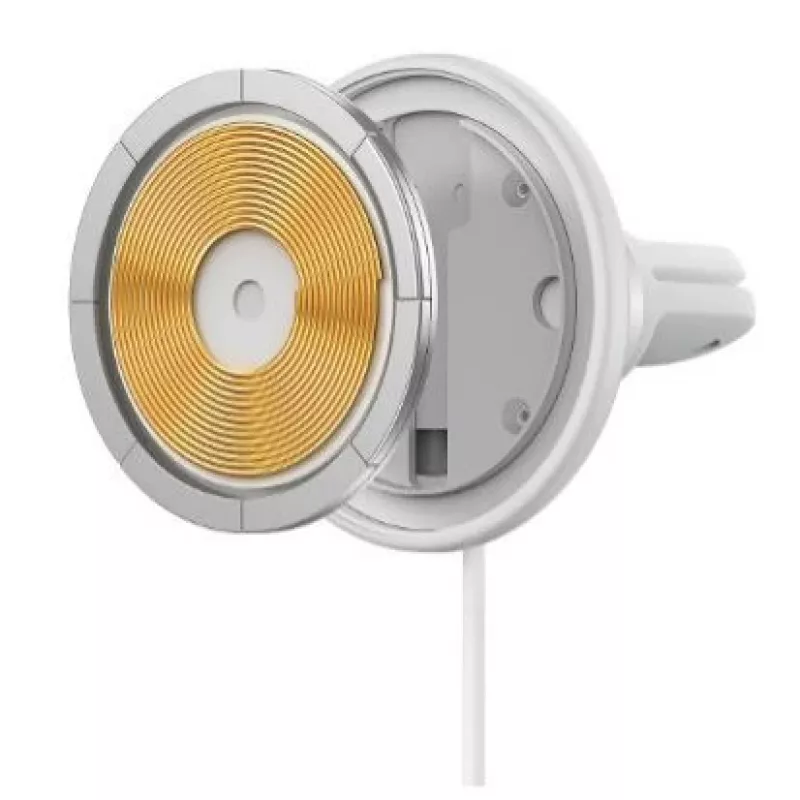 Baseus belaidis automobilinis įkroviklis su MagSafe 15W laikikliu ventiliacijos angai + USB Type C 25W baltas