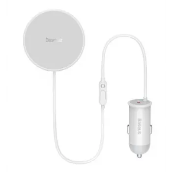 Baseus belaidis automobilinis įkroviklis su MagSafe 15W laikikliu ventiliacijos angai + USB Type C 25W baltas