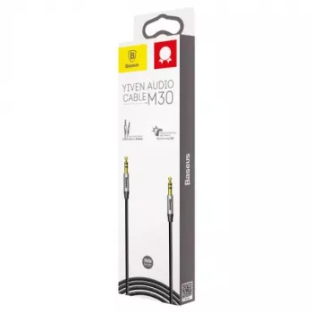 Baseus Yiven M30 3,5 mm garso kabelis (vyriškas–vyriškas) – 1 m, nailono pynė, auksu dengti kontaktai, juoda/sidabrinė