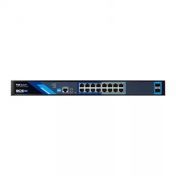 BCS B-SP16G-2SFP-M Pramoninis nemodifikuojamas 16 prievadų Gigabit PoE+ komutatorius su 2 SFP lizdais, 240W PoE biudžetas, DIN bėgio montavimas