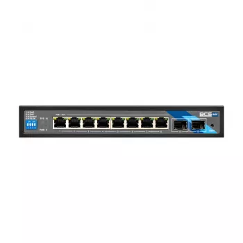 BCS BCS-B-SP08G-2SFP 8 prievadų Gigabit PoE+ valdiklis su 2 SFP prievadais, 240 W, pramoninis, nevaldomas