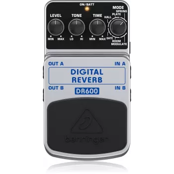 Behringer DR600 Digital Reverb Effects Pedal, 6 Modes, Stereo, Juoda/Sidabrinė