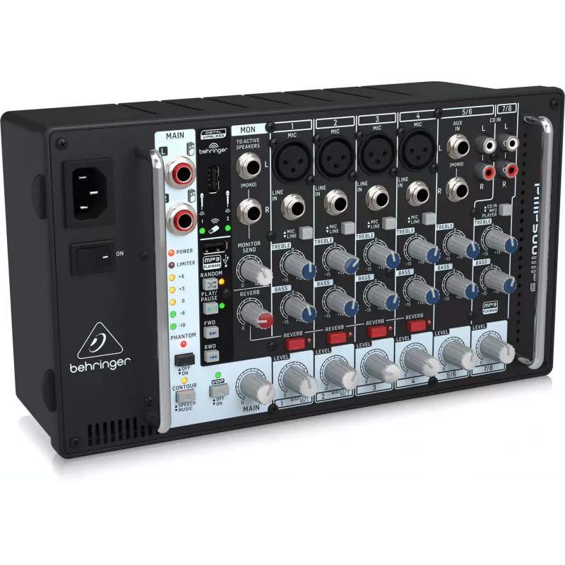 Behringer PMP500MP3 500W 8 kanalų stiprintuvas su MP3 grotuvu ir KLARK TEKNIK FX efektų procesoriumi