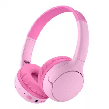Belkin Soundform Mini 2 belaidžiai antausiniai ausinės vaikams, rožinės, Bluetooth 5.0, 30h baterija, USB-C įkrovimas