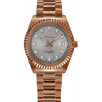 BELLEVUE H27 Moteriškas laikrodis su kvarciniu mechanizmu, analoginiu ciferblatu, 38 mm sidabriniu ciferblatu ir juodu odiniu dirželiu