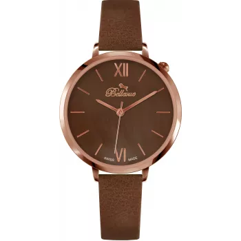 BELLEVUE moteriškas laikrodis B51 Quartz 35mm nerūdijančio plieno korpusas sidabrinis ciferblatas juodas odinis dirželis