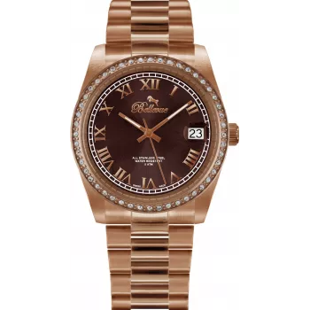 BELLEVUE moteriškas laikrodis I29 Quartz Analog 36mm nerūdijančio plieno korpusas baltas ciferblatas juodas odinis dirželis