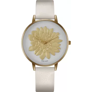 BELLEVUE Women's Watch B42-1 40mm Stainless Steel Quartz Analog White Dial Black Leather Strap