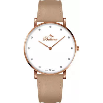 BELLEVUE moteriškas laikrodis B54 (40 mm) nerūdijančio plieno tinklelio apyrankė sidabrinė