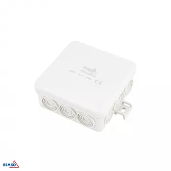 BEMKO E04-PI12-IP55 Paviršinio montavimo skirstymo dėžutė 85x85x36.5mm IP55 12 įvadų šviesiai pilka