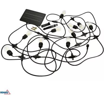 BEMKO SOLBEE Saulės energija varomi LED sodo žibintai, 10 LED, 10 m, šiltai balta 3000K, IP65, juoda