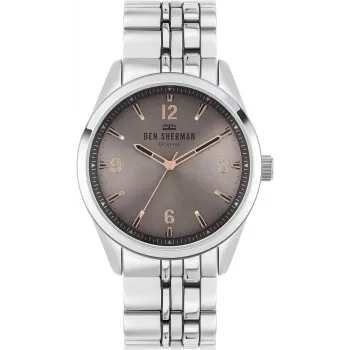 BEN SHERMAN Vyriškas kvarcinis analoginis laikrodis WB057ESM 43mm nerūdijančio plieno mėlynu ciferblatu sidabriniu tinklelio dirželiu
