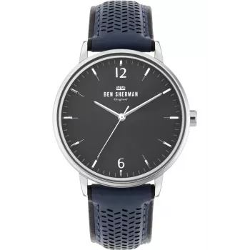 BEN SHERMAN Vyriškas laikrodis WB038U 43mm juodas ciferblatas juodas dirbtinės odos dirželis