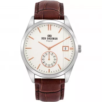 BEN SHERMAN Vyriškas laikrodis WB039T 43mm Ruda odinis dirželis Juodas ciferblatas