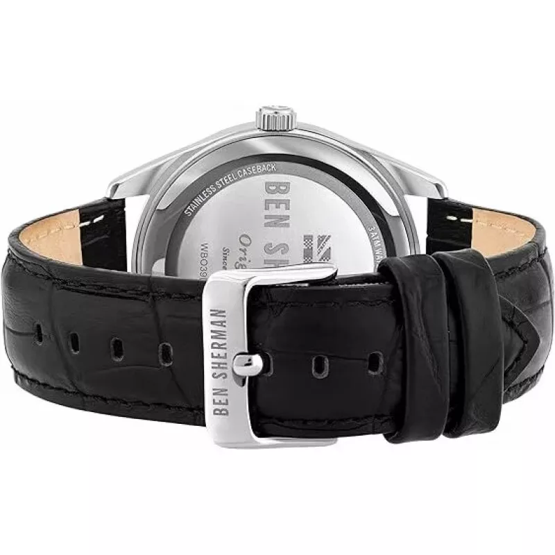 BEN SHERMAN vyriškas laikrodis WB039UB 43 mm juodas ciferblatas, juodas dirbtinės odos dirželis