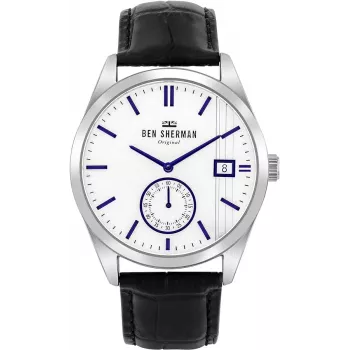 BEN SHERMAN vyriškas laikrodis WB039UB 43 mm juodas ciferblatas, juodas dirbtinės odos dirželis