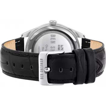 Ben Sherman vyriškas analoginis kvarcinis laikrodis WB039BB, 43 mm juodas ciferblatas, juodas odinis dirželis