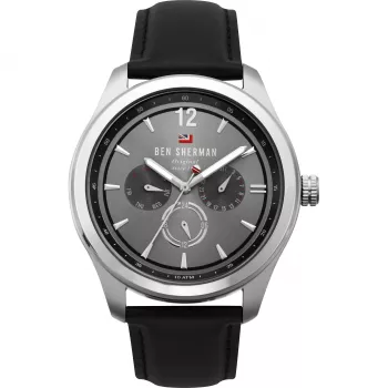 Ben Sherman WBS112B Vyrų Analoginis Kvarcinis Laikrodis 43mm Juodas Ciferblatas Odinis Dirželis
