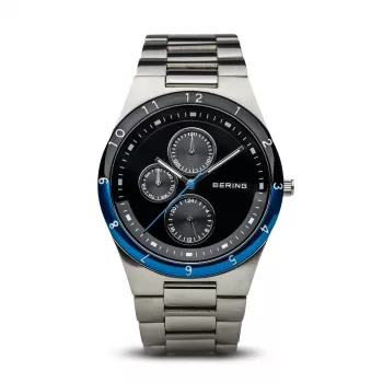 BERING Vyriškas Klasikinis Minimalistinis Kvarcinis Laikrodis 39mm Titano Korpusas Mėlynas Ciferblatas Pilka Nerūdijančio Plieno Tinklinė Apyrankė 32339-702